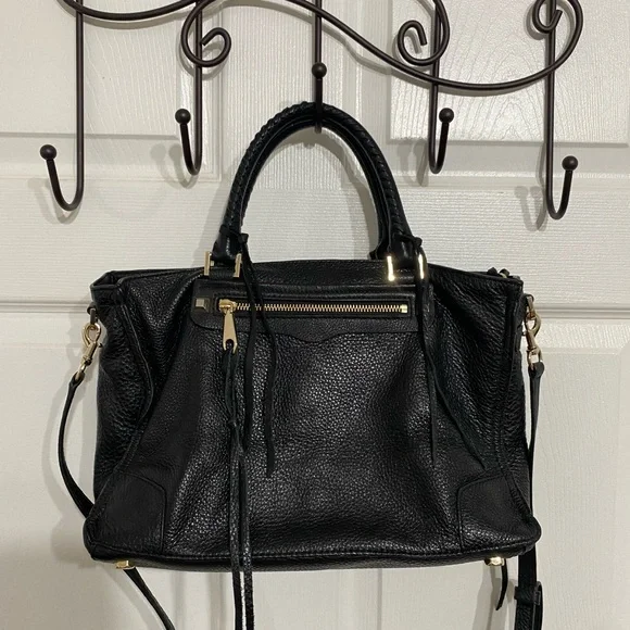 Rebecca Minkoff Large Regan Satchel Tote Black Gold